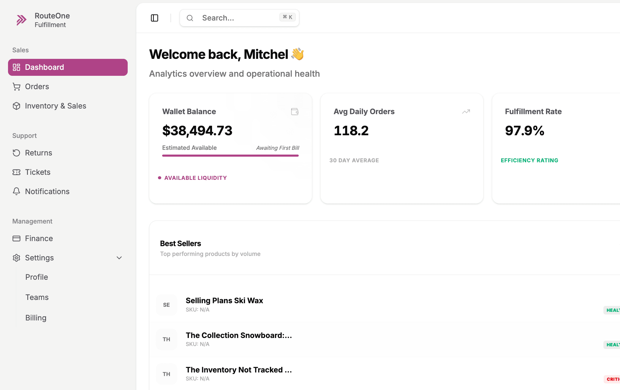 RouteOne Inventory Dashboard